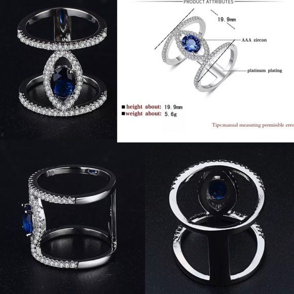 HOT Paved Double Band Geometric Marquise Halo Ring - Picture 10 of 10